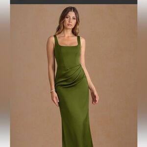 Azazie Jessamine Maxi Dress Bridesmaid Gown Green SZ 0 Like New!